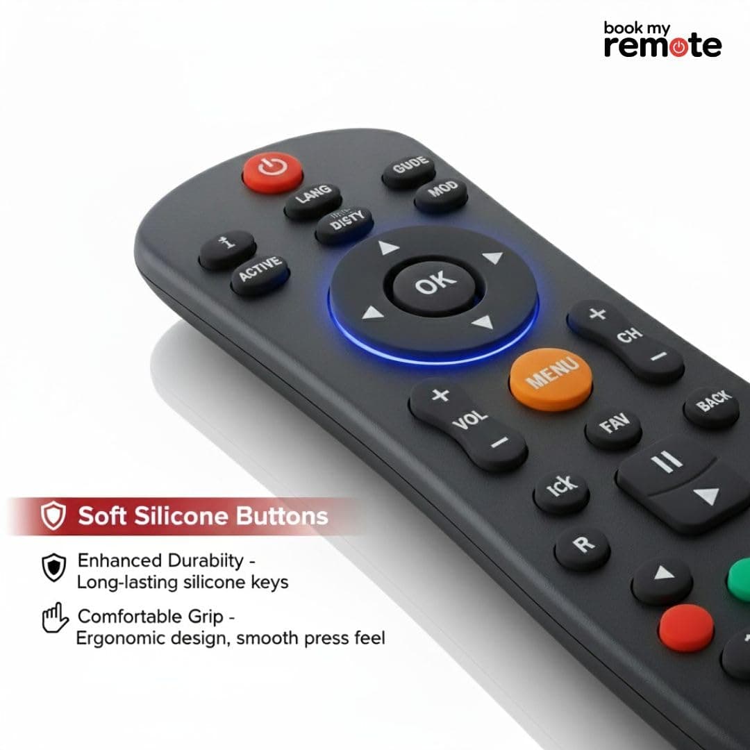 Book My Remote for Dish TV SD/HD/HD+ / 4K DTH Set Top Boxes with Recording | Compatible Replacement Controller | Plug & Play (Black, Durable ABS Body) angle 7