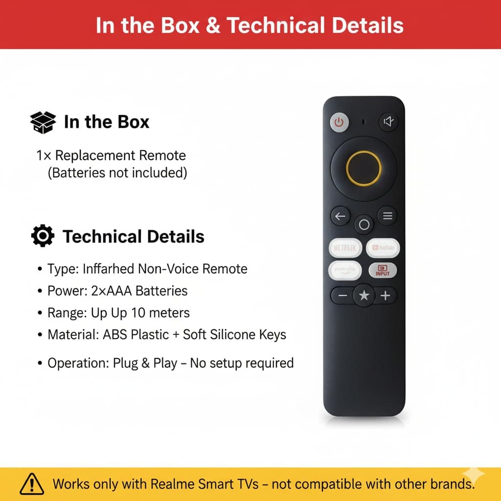 Book My Remote Realme TV Controller | Non-Voice Infrared Replacement Compatible with Realme Smart LED & Android TVs | Original Design with Netflix, Prime Video & YouTube Hotkeys angle 3
