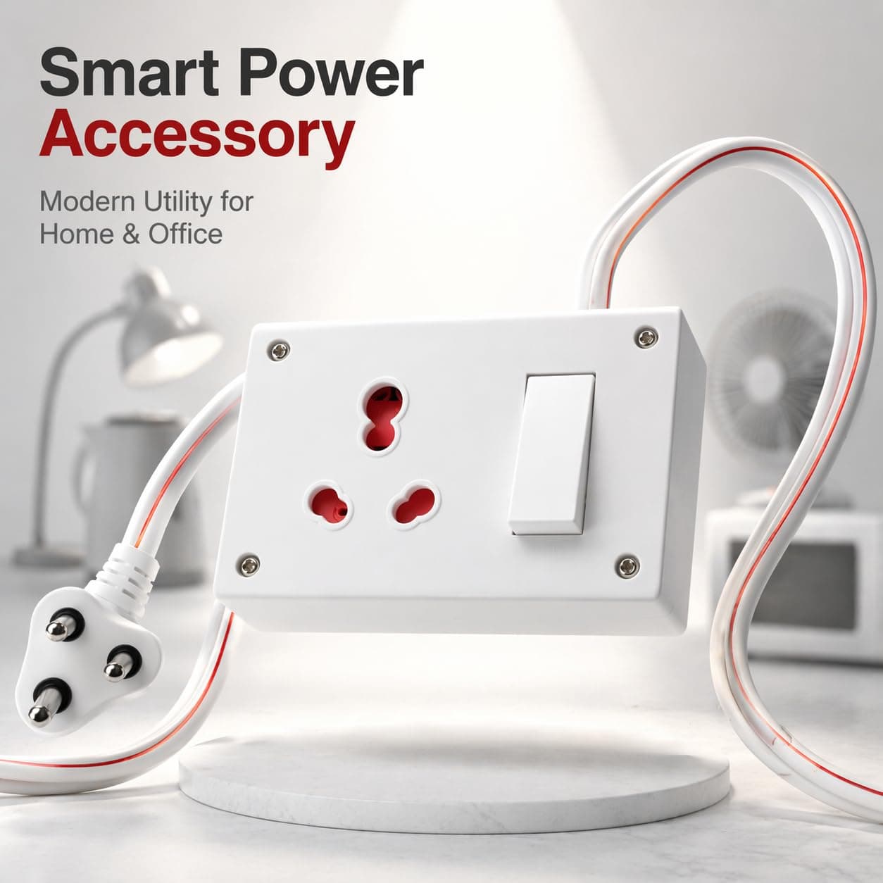 Heavy Duty Extension Board with Switch | Universal Socket Power Plug Extension Cord | Surface Mount Socket Box | 6A 250V Pre-Wired Copper Cable | Safe for Laptops, TVs, Fans & Chargers up to 1500W angle 5