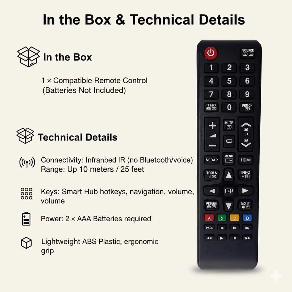 Book My Remote Universal Replacement Remote Compatible with Samsung TVs | Works with LCD LED OLED QLED UHD Plasma Smart Hub | Infrared Remote Control AA59 BN59 Series | Plug & Play, 10m Range angle 6