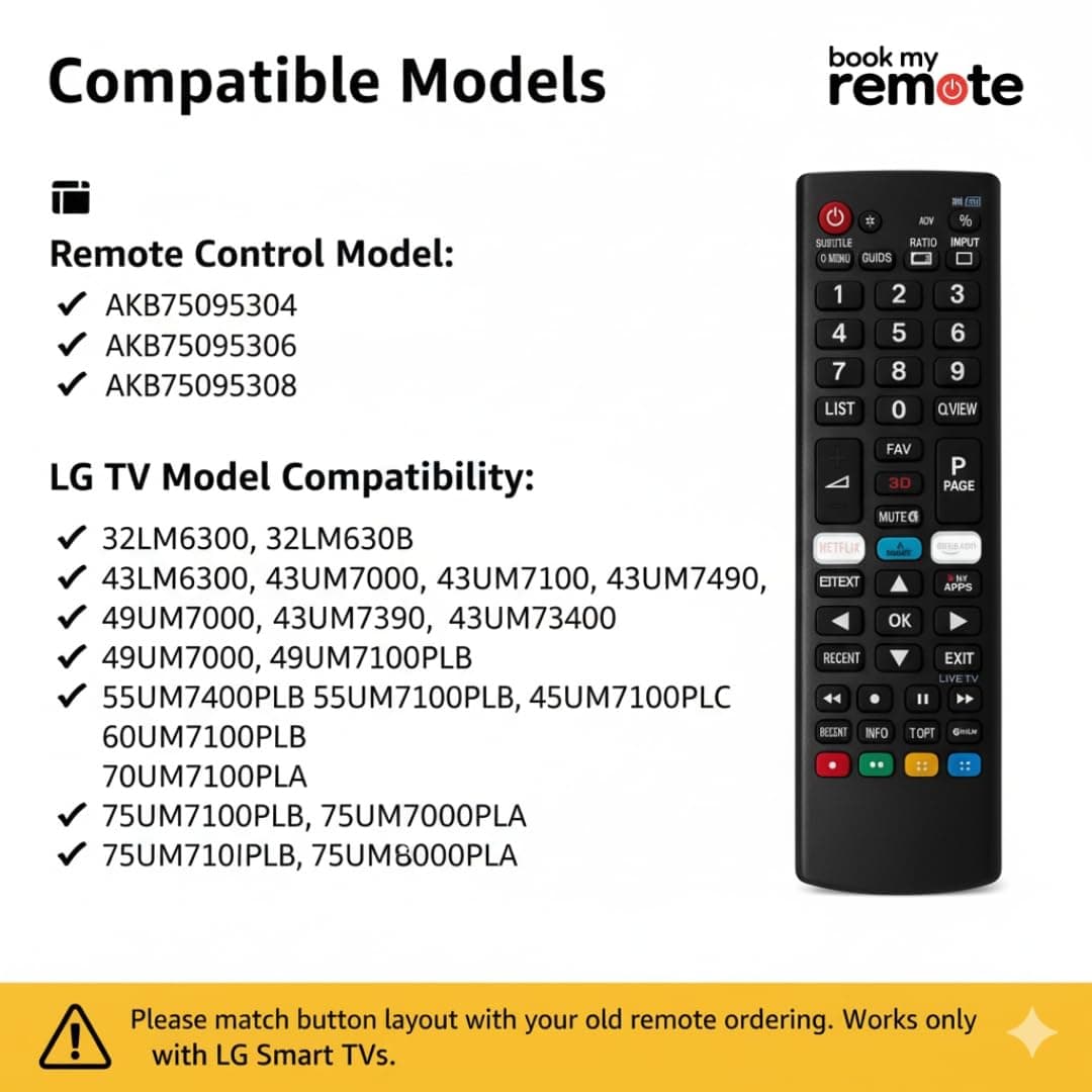 Book My Remote Universal Remote Control Compatible with LG Smart TVs LED, OLED, LCD, UHD, Plasma, 4K Android Models | Replacement for AKB75095304, AKB75095306 and More | Non-Voice Infrared Remote angle 4