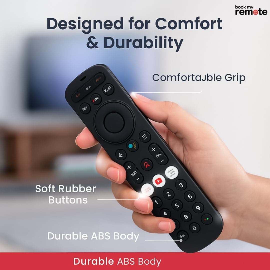 Book My Remote Compatible for Airtel Xstream Set-Top Box | Non-Voice IR Remote Control | Works with Airtel Xstream/DTH HD/SD/Digital TV | Plug & Play | Netflix, YouTube, Prime Keys | 2025 Model angle 6