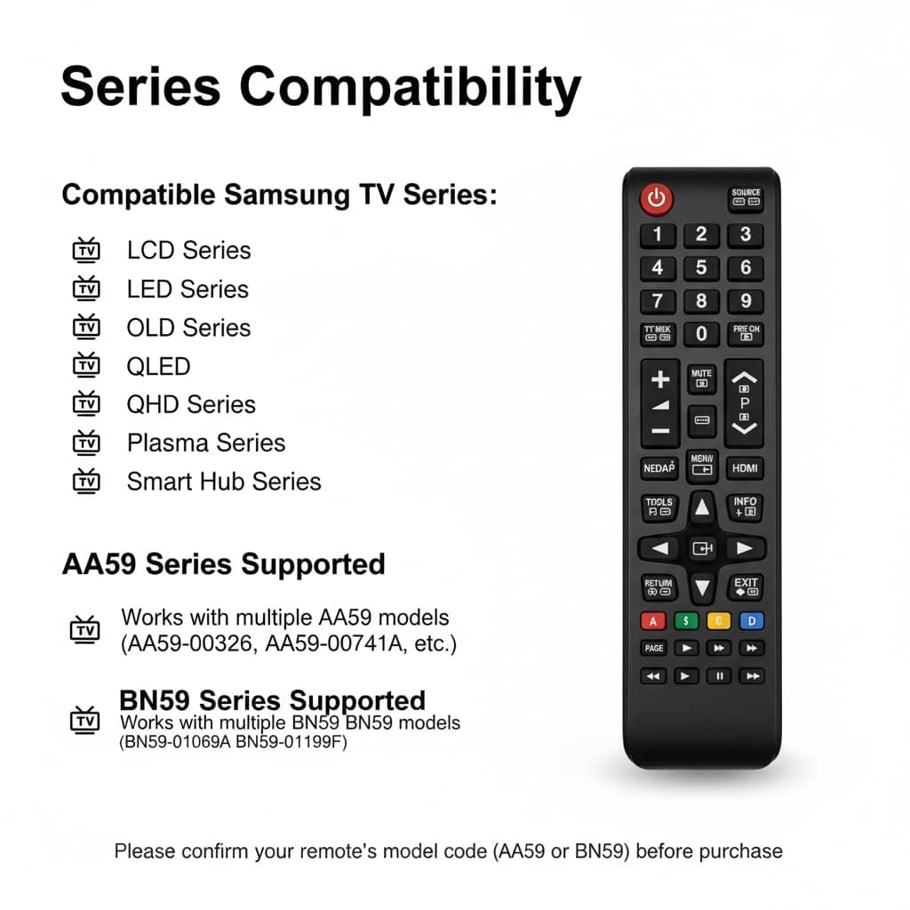 Book My Remote Universal Replacement Remote Compatible with Samsung TVs | Works with LCD LED OLED QLED UHD Plasma Smart Hub | Infrared Remote Control AA59 BN59 Series | Plug & Play, 10m Range angle 3