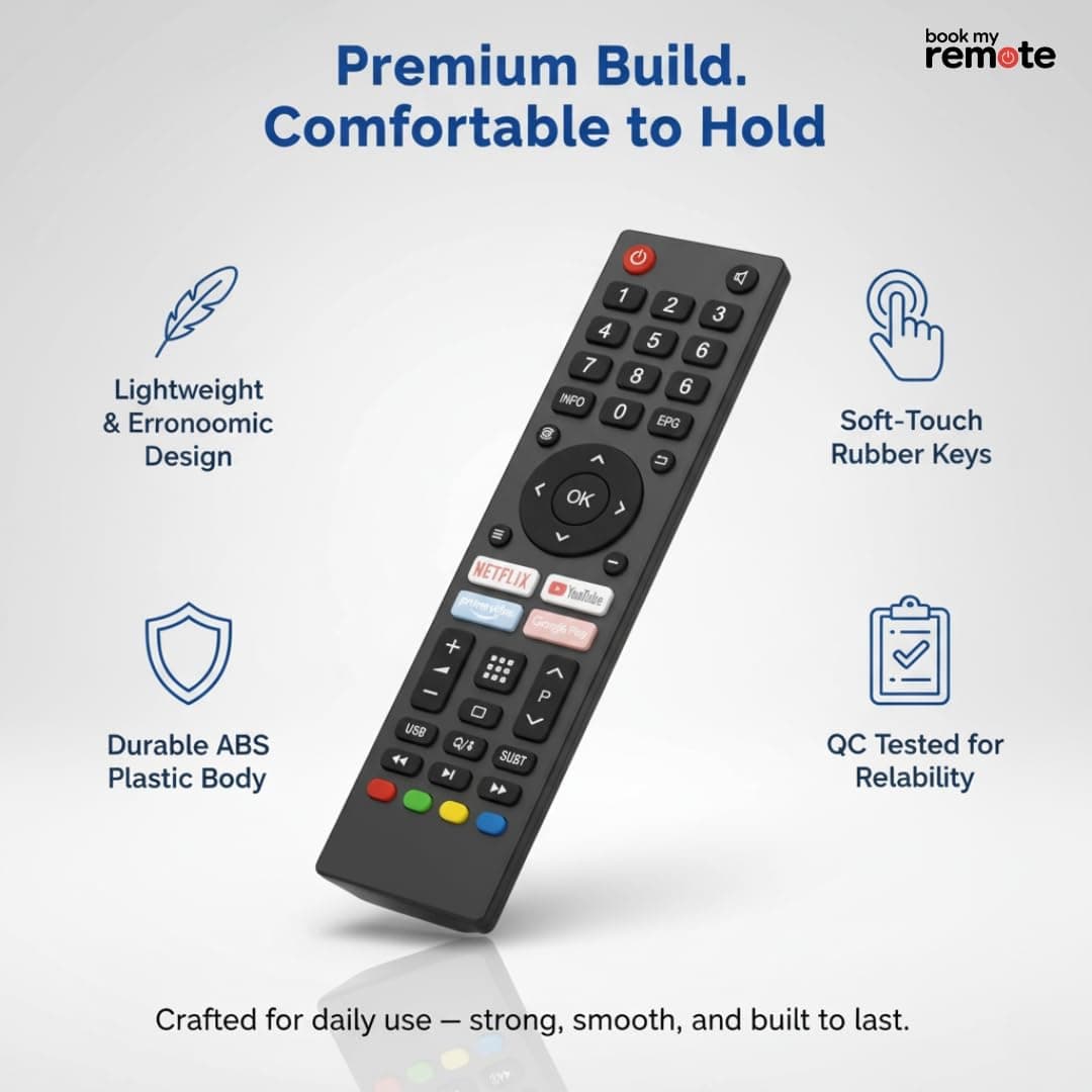 Book My Remote – Compatible BPL Smart TV Remote (No Voice) | Replacement for BPL Android/LED/4K UHD TVs 32″–55″ | OTT Hotkeys Netflix YouTube Prime Video Google Play | Plug & Play (No Setup Needed) angle 7