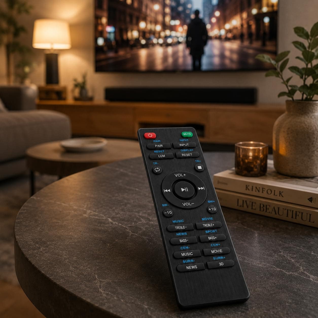 BookMyRemote Replacement Remote Control Compatible with Boat Aavante Soundbars & Audio Systems | IR Wireless Soundbar Remote with Bass, Treble, EQ & 3D Sound Control (Batteries Not Included) angle 7