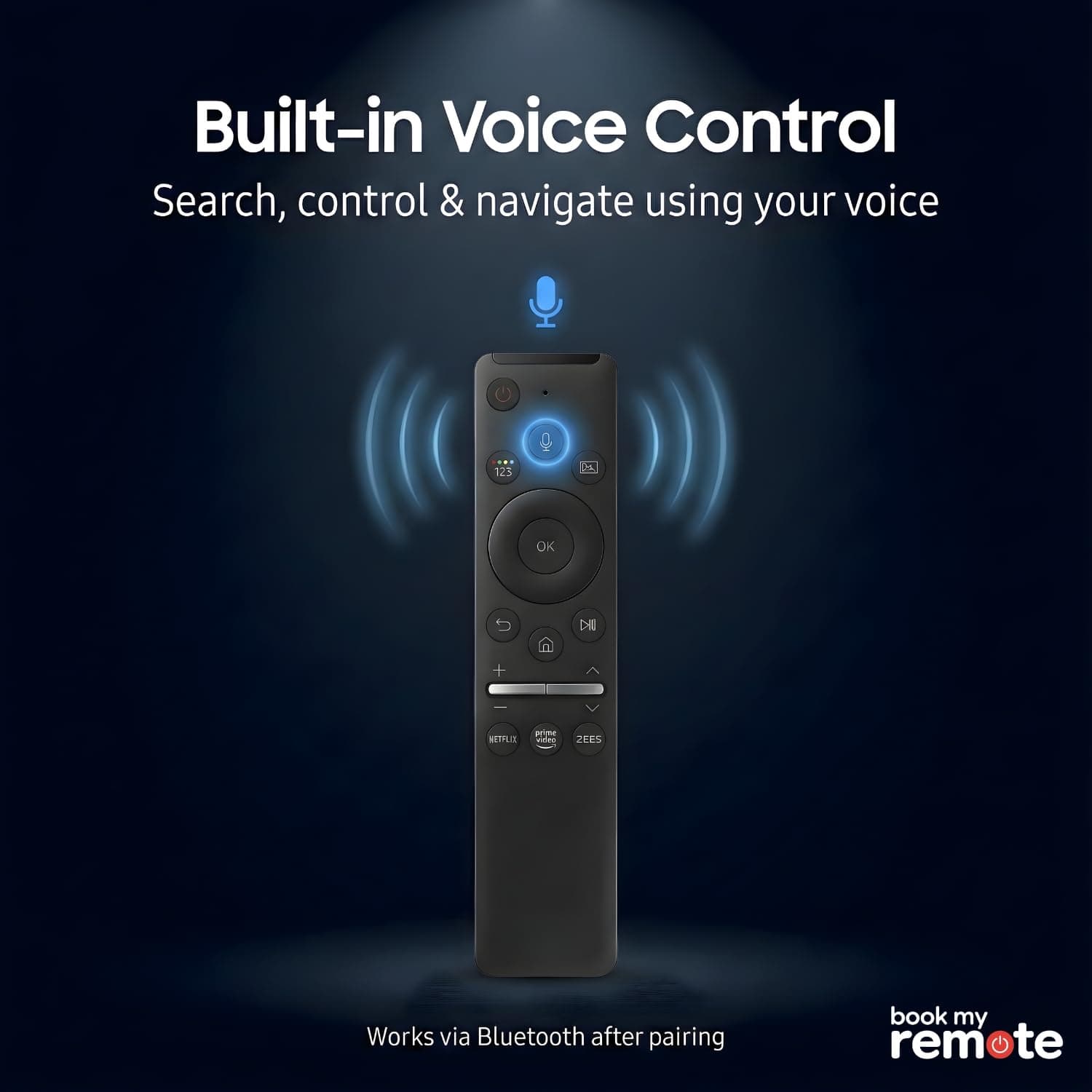Book My Remote Voice Control Remote Compatible with Samsung Smart TV (2019-2025) - Non-Solar Replacement for Original & BN59 Series - Bluetooth Pairing for Crystal 4K UHD, QLED & Neo QLED TV angle 4