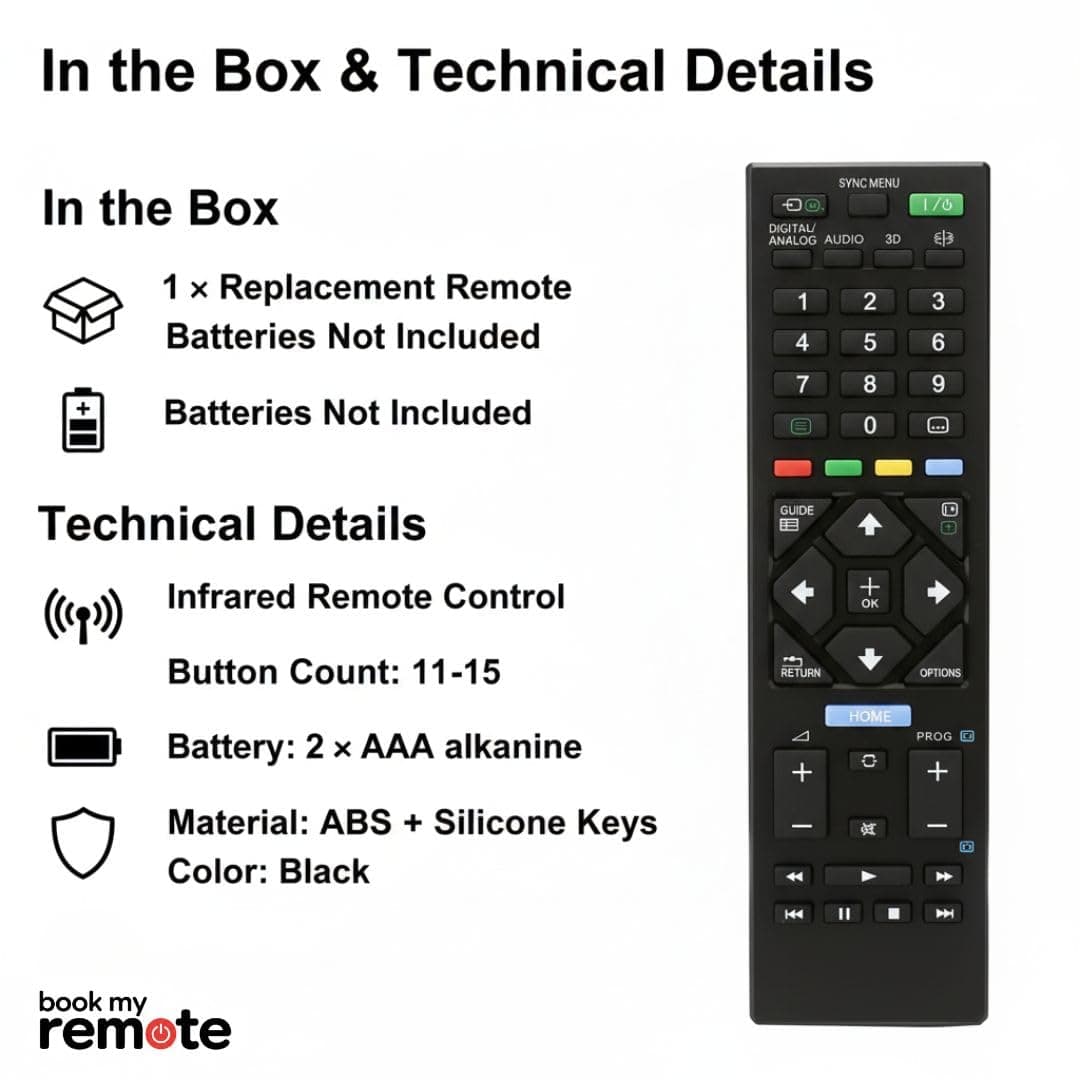 Book My Remote Universal IR Controller Compatible with Sony Bravia LED, LCD, UHD, OLED, QLED, 4K Android TVs | Supports RMT-TX & RMF Series | Non-Voice (1 PC) angle 4