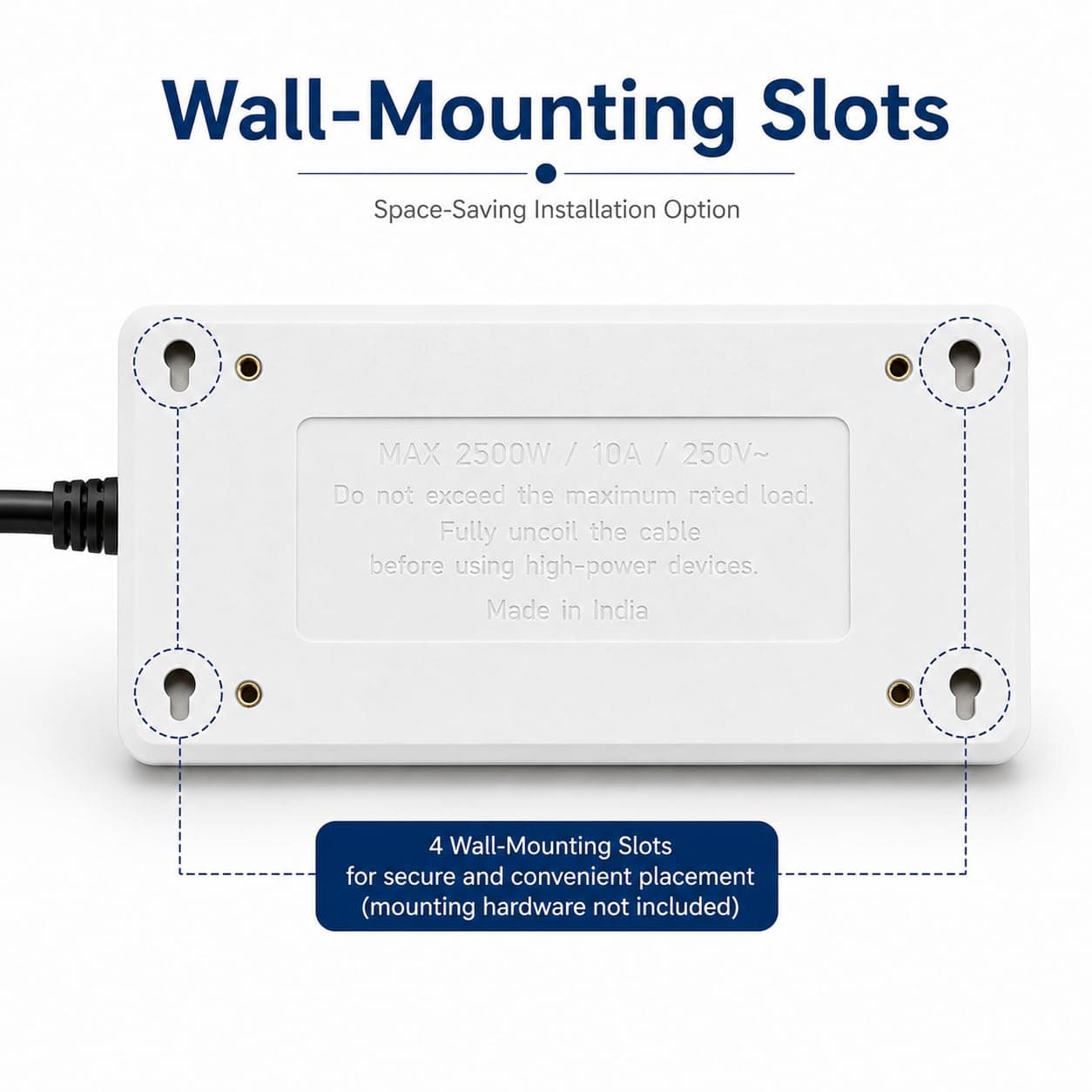 Book My Remote 2 Switch 2 Socket Extension Board with Individual Switches | Heavy Duty Spike Guard | 2500W 10A | 4.3m Long Cable | Wall Mountable Power Strip for Home & Office (White) angle 9