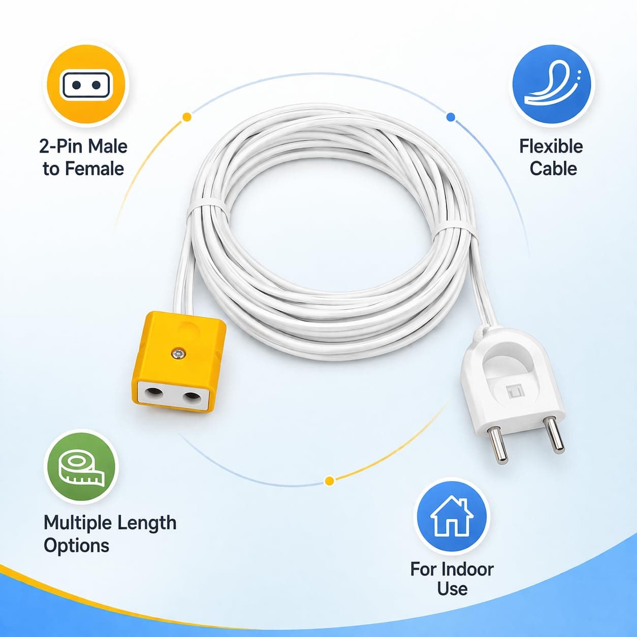 2 Pin Extension Cord Wire — Male to Female Extension Cable | 2-Pin Male Female Connector Plug Socket | Power Extension Wire with Plug — (3Meters) angle 9