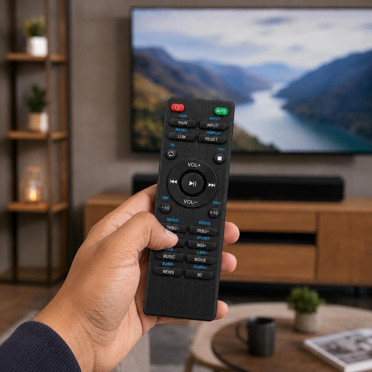 BookMyRemote Replacement Remote Control Compatible with Boat Aavante Soundbars & Audio Systems | IR Wireless Soundbar Remote with Bass, Treble, EQ & 3D Sound Control (Batteries Not Included) angle 6