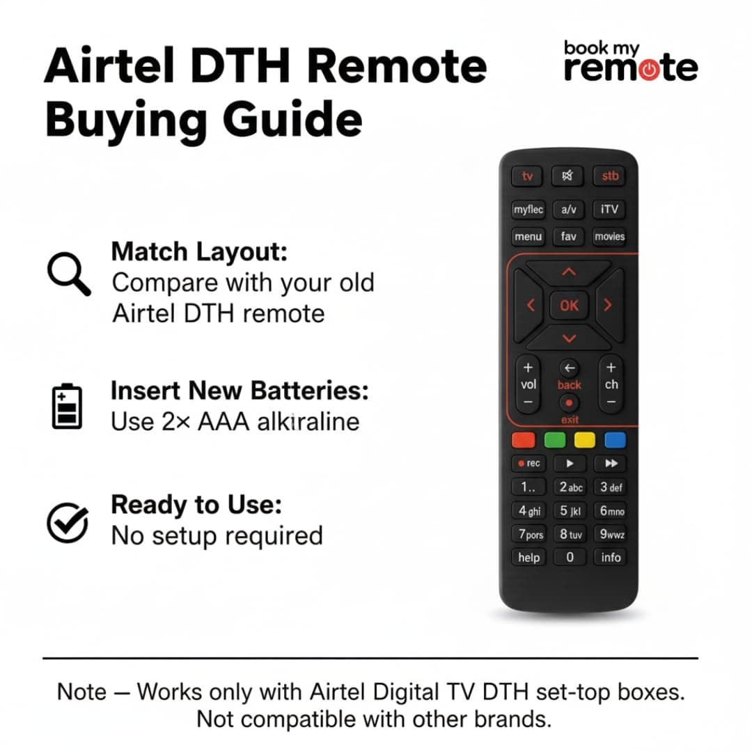 Book My Remote Compatible Airtel DTH Remote Replacement for Airtel Digital TV HD, SD & Recording Set Top Box Plug & Play Infrared Remote Controller - 1PC angle 4