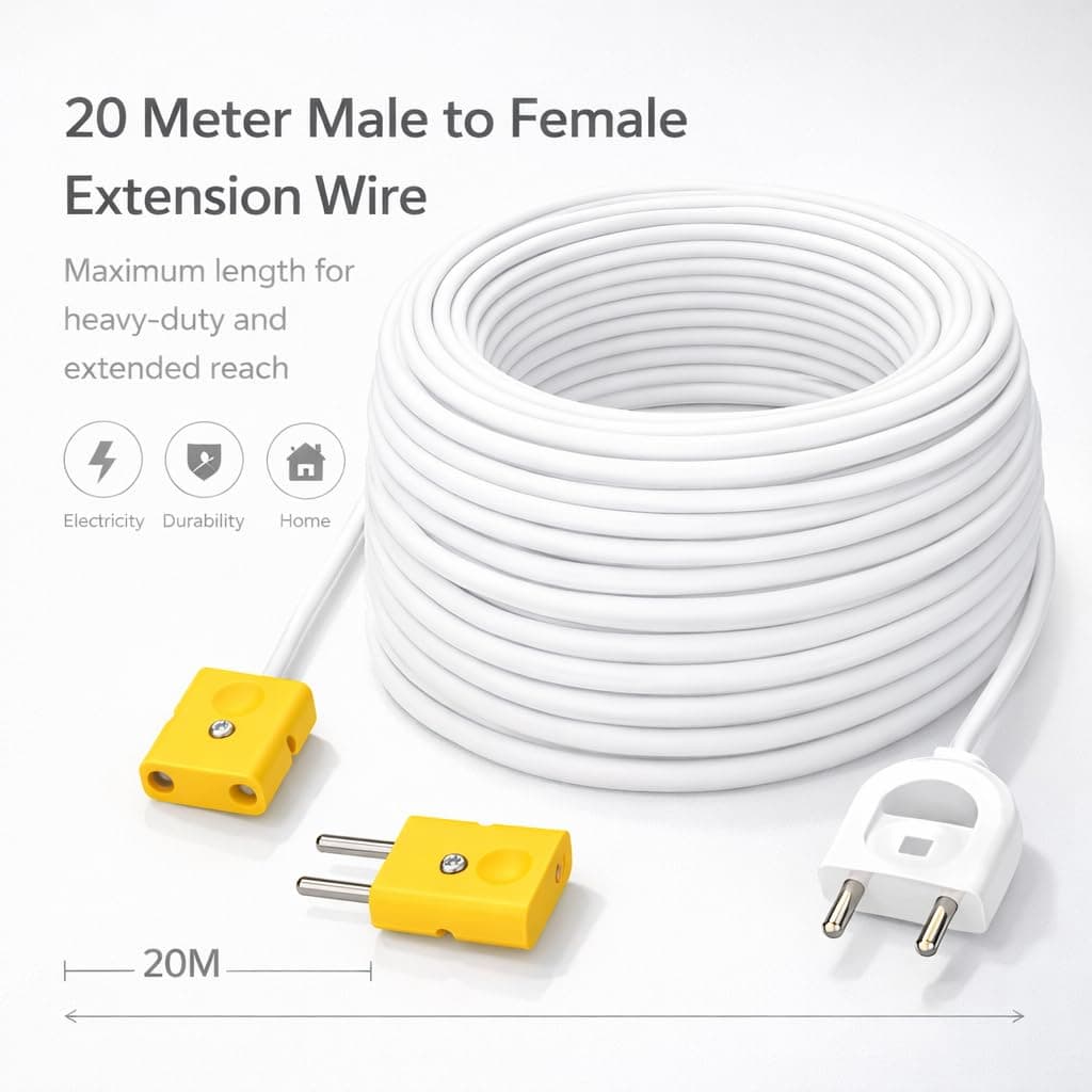 2 Pin Extension Cord Wire — Male to Female Extension Cable | 2-Pin Male Female Connector Plug Socket | Power Extension Wire with Plug — (20Meters) angle 2
