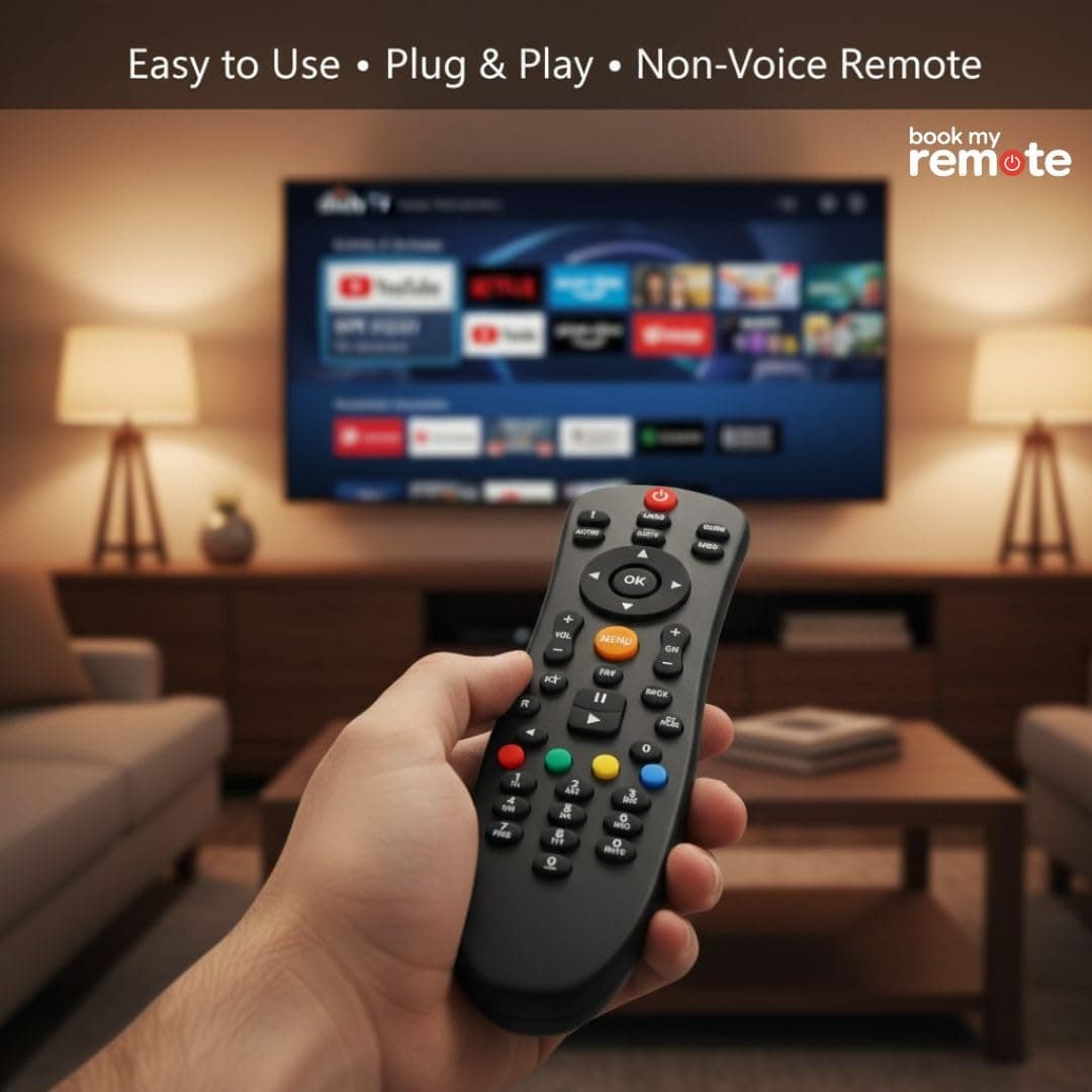 Book My Remote for Dish TV SD/HD/HD+ / 4K DTH Set Top Boxes with Recording | Compatible Replacement Controller | Plug & Play (Black, Durable ABS Body) angle 5