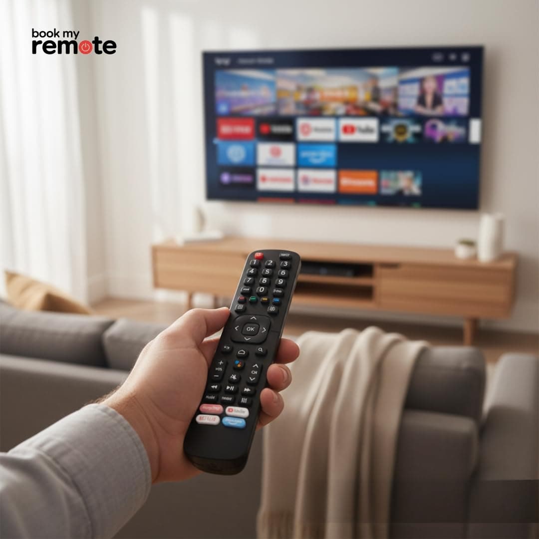 Book My Remote Replacement Remote Control for VU Smart TV EN2BX27V / EN2BY27V Models Compatible with VU 32US, 43US, 40US, 50GA, 65US, Android 4K & Full HD LED TVs Infrared Non-Voice Remote angle 9