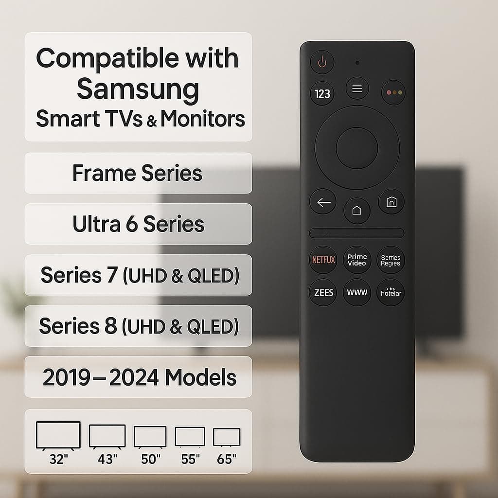 Book My Remote Replacement for Samsung Smart TV BN59 Works with 4K UHD, QLED, LED, Frame, Series 6/7/8 Pre-Programmed Plug & Play Remote Hotkeys for Netflix, Prime, Disney+ No Voice 1 PC angle 3