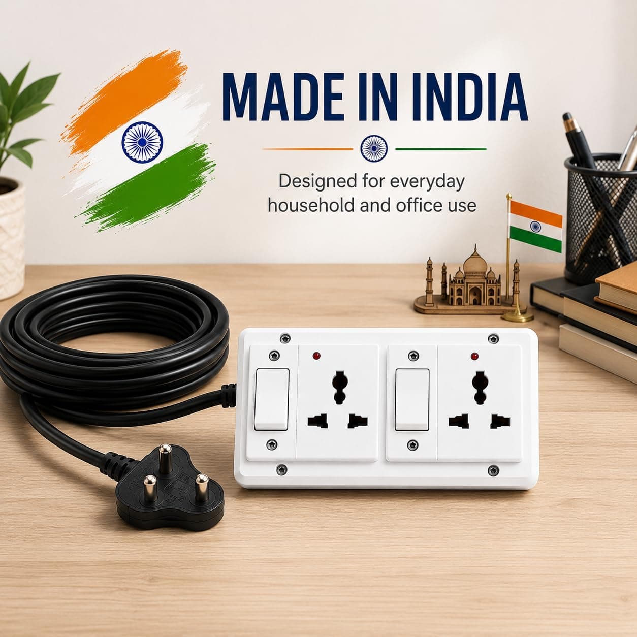 Book My Remote 2 Switch 2 Socket Extension Board with Individual Switches | Heavy Duty Spike Guard | 2500W 10A | 4.3m Long Cable | Wall Mountable Power Strip for Home & Office (White) angle 5