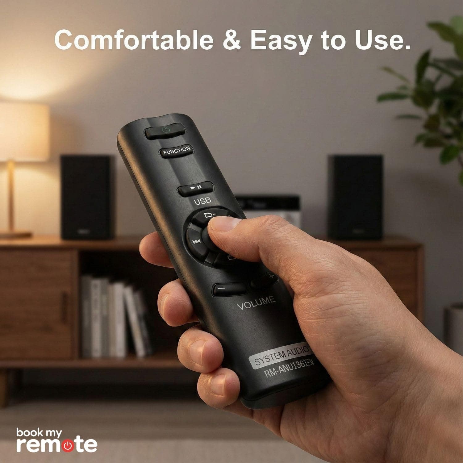 Book My Remote Replacement Remote Control Compatible with Sony Home Theater System SA-D40, SA-D10, SA-D20, SA-D100, SA-WMS10 & SA-WID7 (Replaces Original Remote Model: RM-ANU136 / RM-ANU156) - Black angle 9