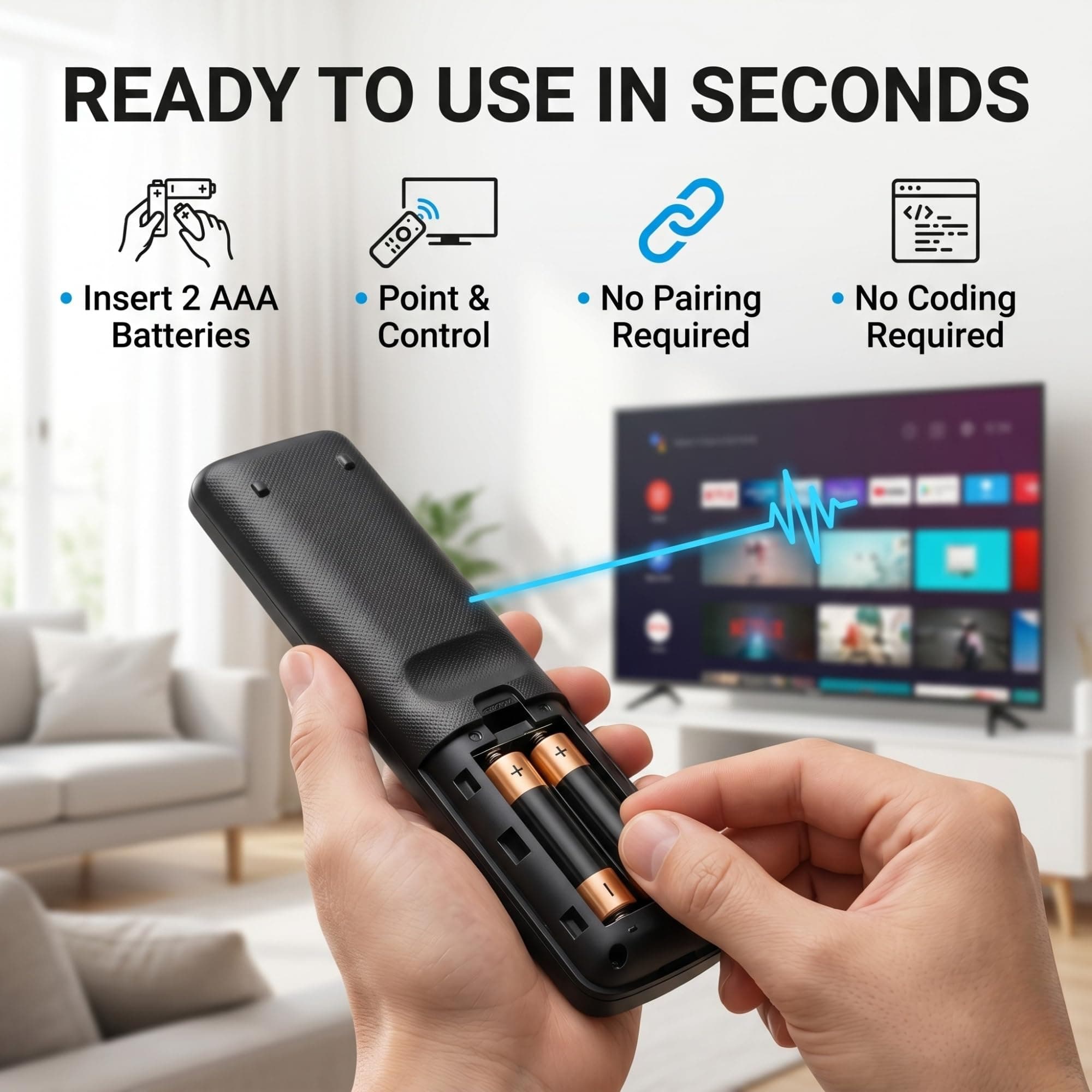 BookMyRemote Replacement TV Remote Control Compatible with Kodak & Thomson Smart LED Android TVs | IR Plug-and-Play Controller with Prime Video, YouTube & SonyLIV Hotkeys (Non-Voice) angle 4