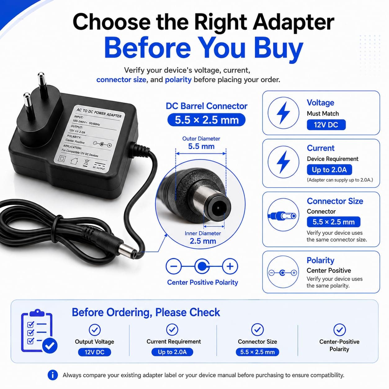 Book My Remote 12V 2A Power Supply Adapter | 12 Volt 2Amp DC SMPS for WiFi Router, CCTV Camera, LED Strip Lights, DTH Setup Box | 5.5 x 2.5mm Center Positive Pin | Compact Design angle 2