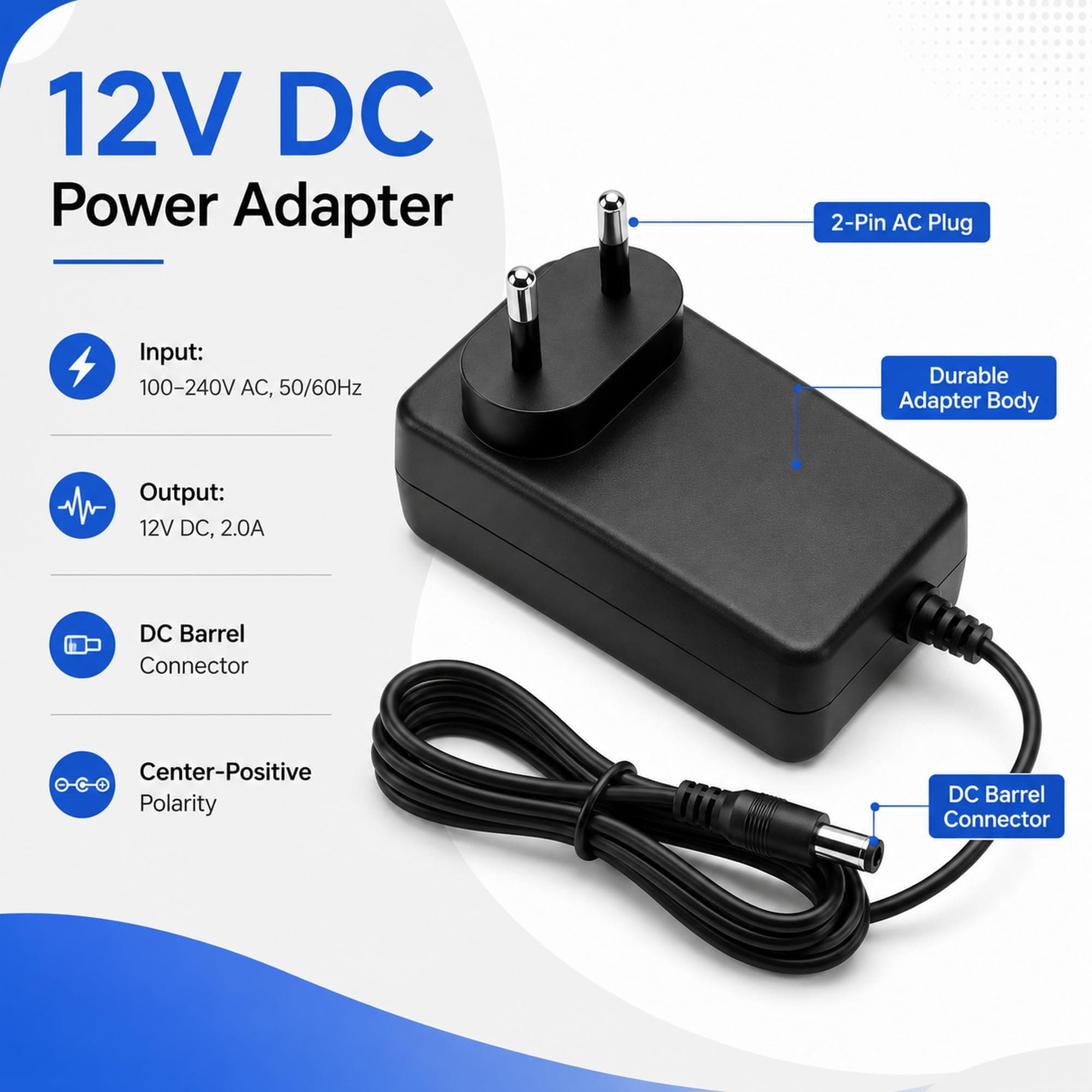 Book My Remote 12V 2A Power Supply Adapter | 12 Volt 2Amp DC SMPS for WiFi Router, CCTV Camera, LED Strip Lights, DTH Setup Box | 5.5 x 2.5mm Center Positive Pin | Compact Design angle 4