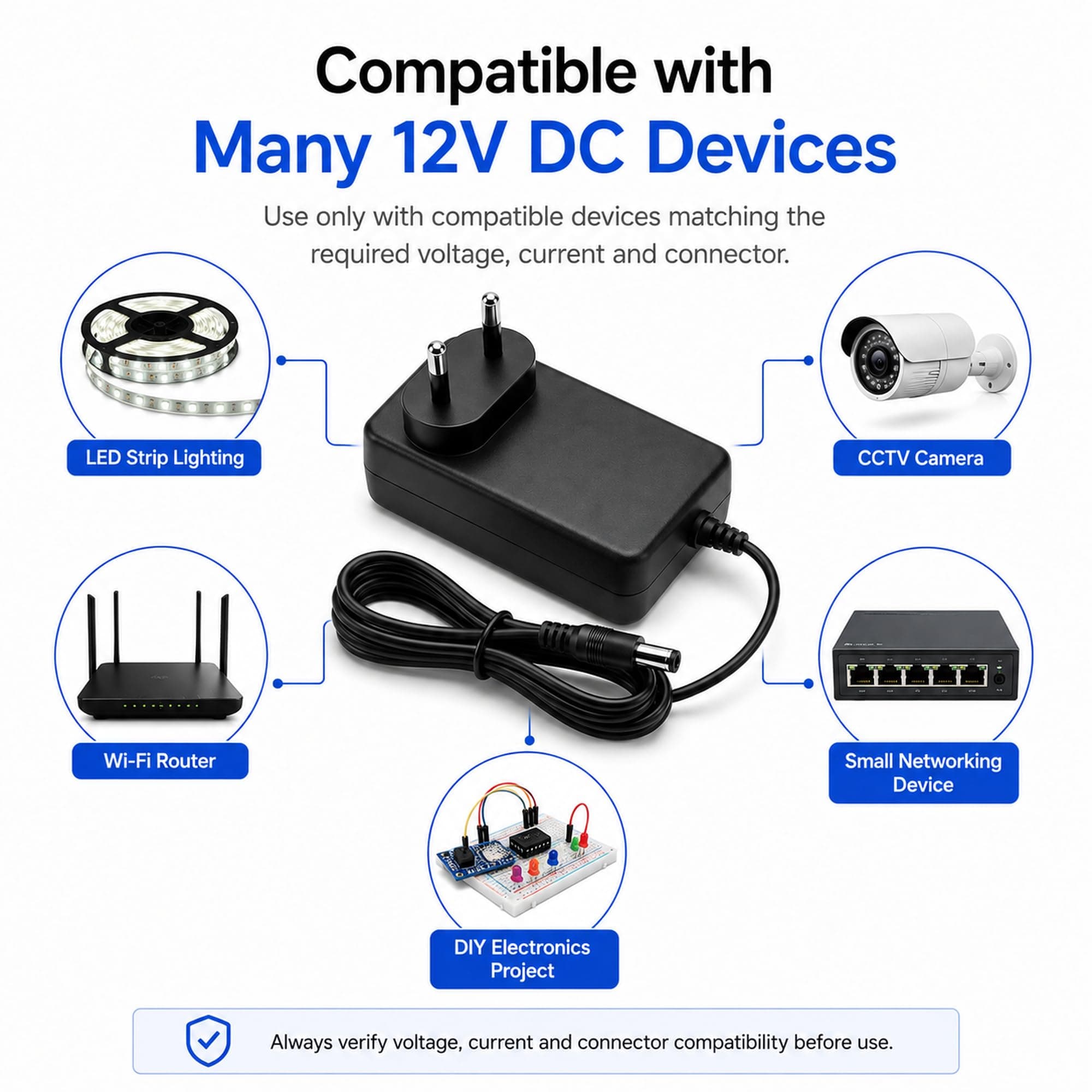 Book My Remote 12V 2A Power Supply Adapter | 12 Volt 2Amp DC SMPS for WiFi Router, CCTV Camera, LED Strip Lights, DTH Setup Box | 5.5 x 2.5mm Center Positive Pin | Compact Design angle 5