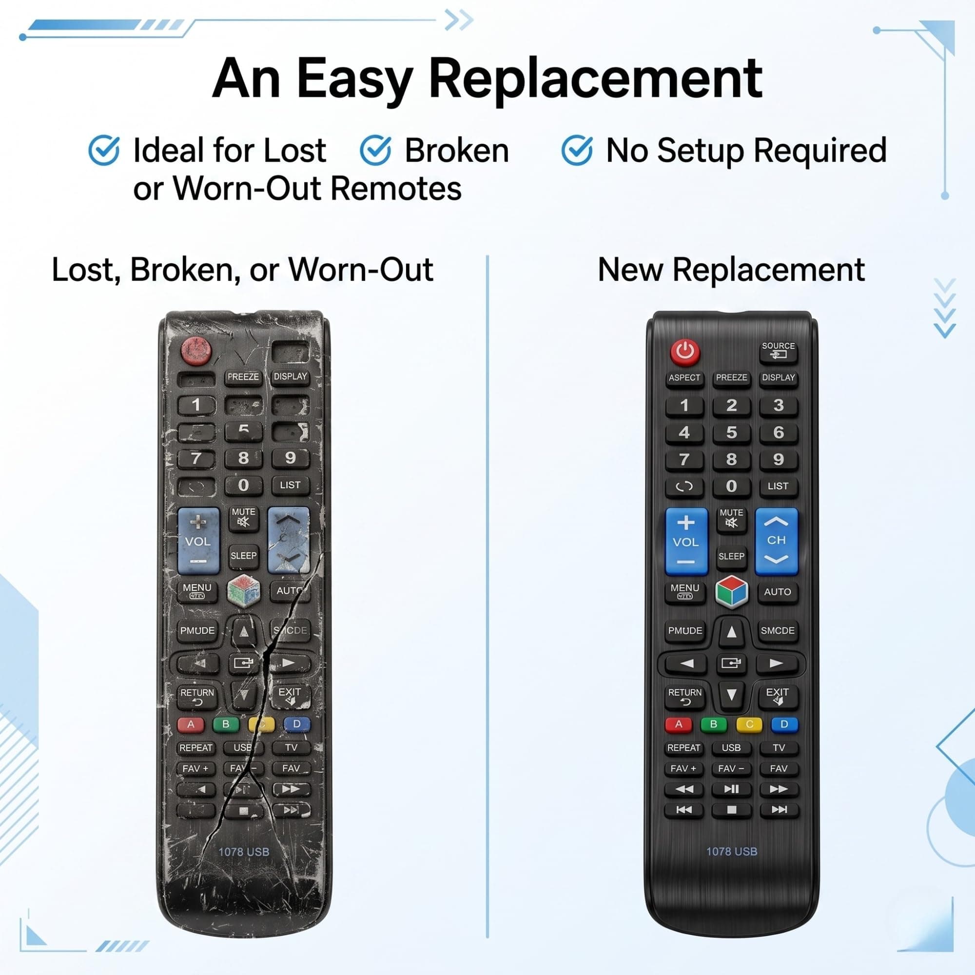 BookMyRemote RM-D1078 Replacement Remote Control Compatible with Samsung Smart LED LCD TV and China Motherboards, YY-1078 URC117 LED300 V.2 1078 USB Remote | Universal Non-Voice Plug and Play angle 8
