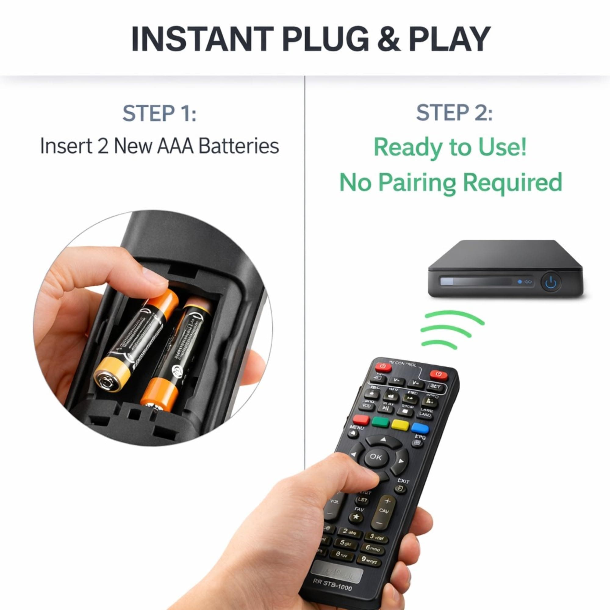 Book My Remote Compatible for GTPL Set Top Box Remote Control (RR STB-1000) - Universal Replacement with TV Pairing - Long Range Keys Function Like Original Remote (Black) (1) angle 9