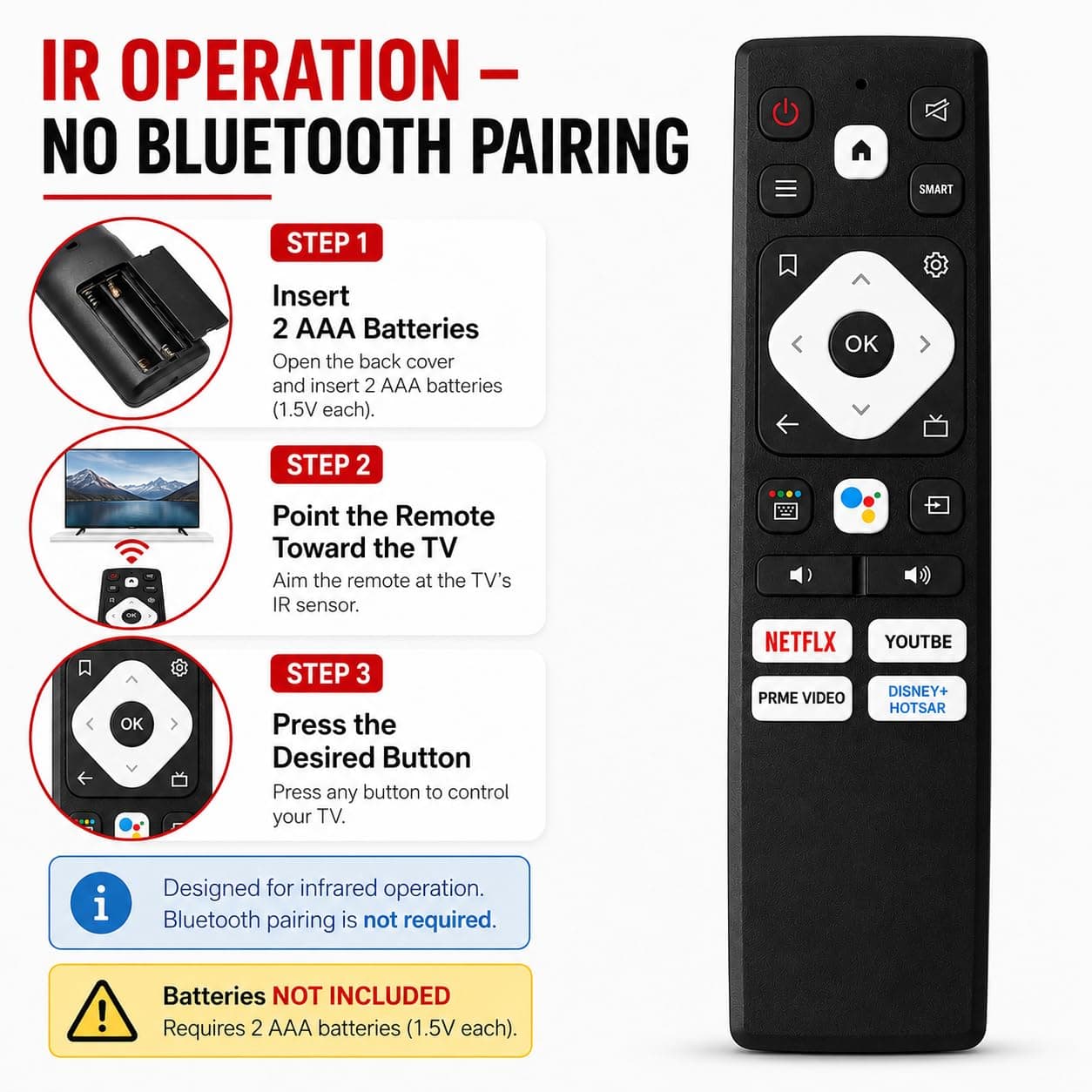 Book My Remote Compatible Remote Control for Acer Smart Android TV | Replacement for Original | Non-Voice IR | Fits I, H, V, P, S & XL Series | 32-75 Inch 4K UHD LED TV angle 7