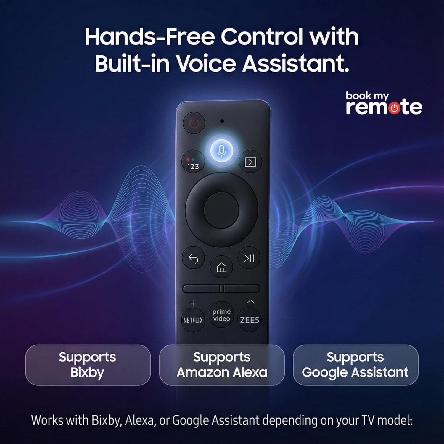 Book My Remote – Smart Voice Remote for Samsung TV (2018–2023) | Compatible with Samsung Smart/QLED/Crystal UHD/4K/8K TVs | Bluetooth Pairing, Voice Assistant Support (Bixby/Alexa/Google), OTT Hotkeys angle 2