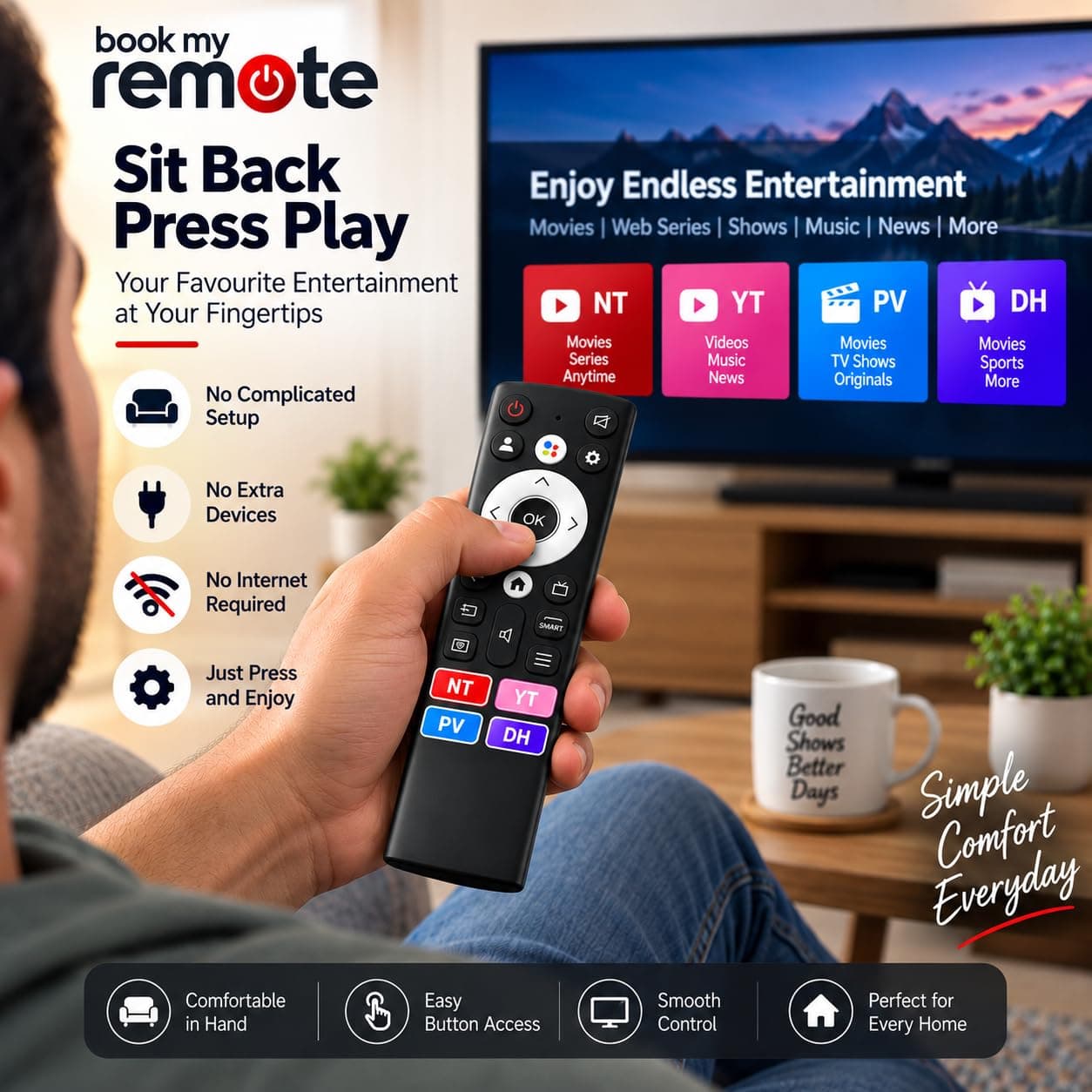 Book My Remote Compatible with Acer Smart TV Remote Control | Replacement for Original | Fits V, V-Pro, H-Pro, XL & Advance I Series | Android 4K UHD LED TV Matches AR40 AR43 AR50 AR55 angle 6