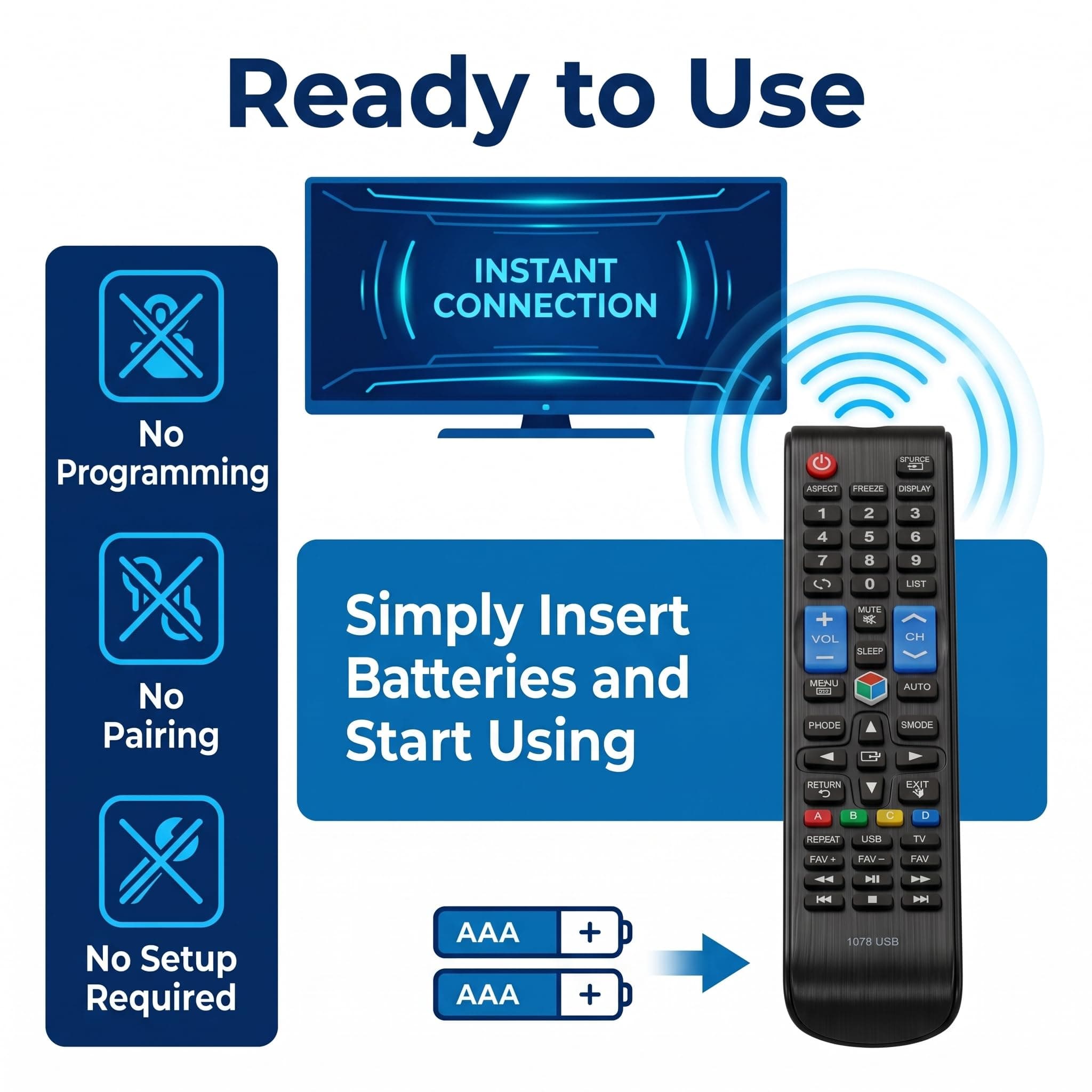 BookMyRemote RM-D1078 Replacement Remote Control Compatible with Samsung Smart LED LCD TV and China Motherboards, YY-1078 URC117 LED300 V.2 1078 USB Remote | Universal Non-Voice Plug and Play angle 7