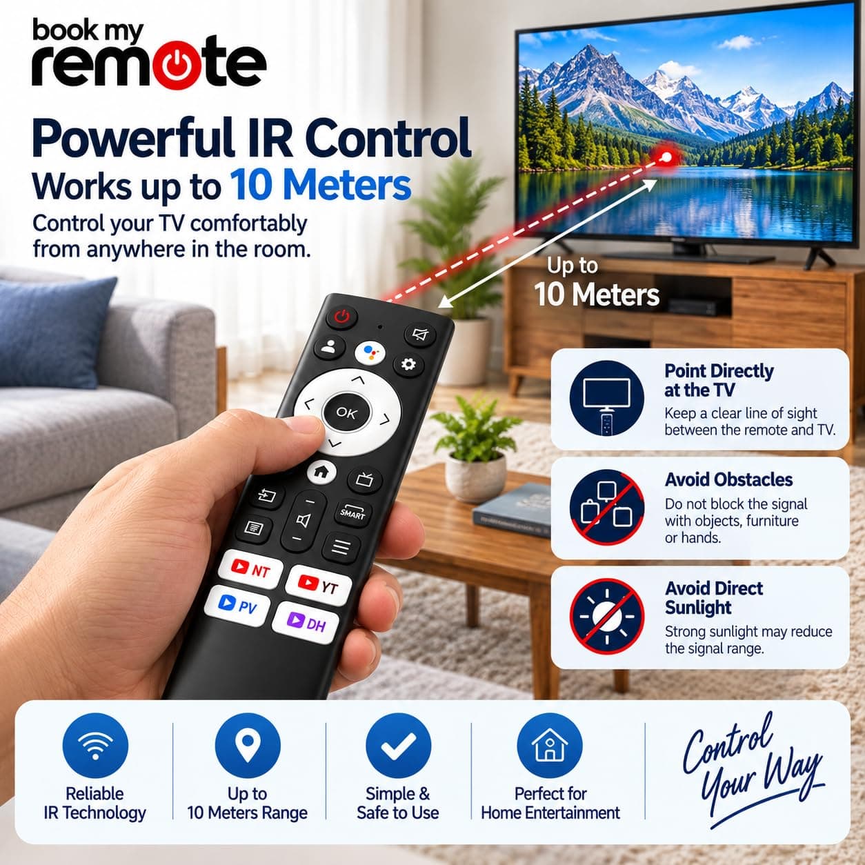 Book My Remote Compatible with Acer Smart TV Remote Control | Replacement for Original | Fits V, V-Pro, H-Pro, XL & Advance I Series | Android 4K UHD LED TV Matches AR40 AR43 AR50 AR55 angle 8
