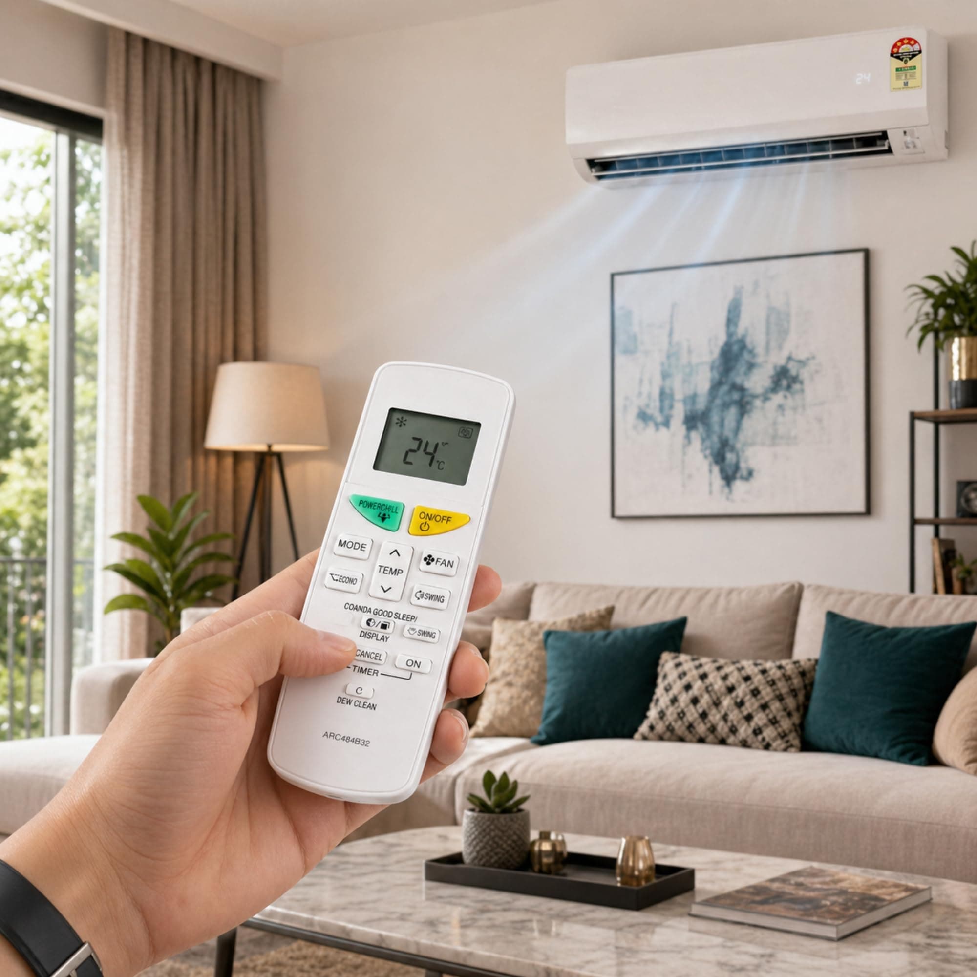 BookMyRemote AC Remote Control Compatible with Daikin Inverter Split & Window Air Conditioners (1 Ton, 1.5 Ton, 2 Ton) | Fits Model ARC484B32 / AC-132L / 132L | Dew Clean & Power Chill | Plug & Play angle 3