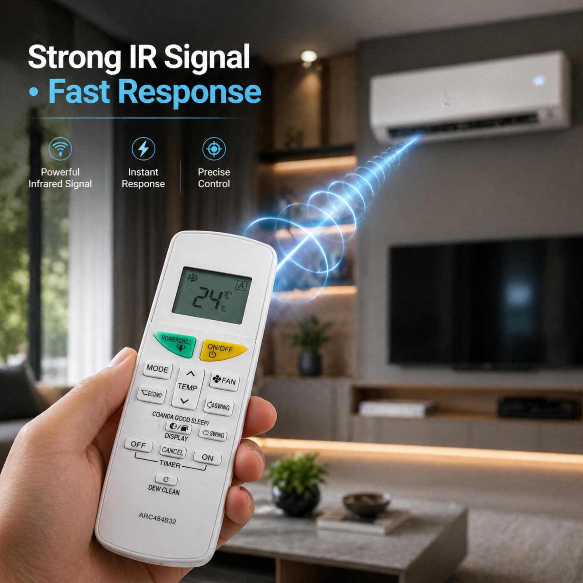 BookMyRemote AC Remote Control Compatible with Daikin Inverter Split & Window Air Conditioners (1 Ton, 1.5 Ton, 2 Ton) | Fits Model ARC484B32 / AC-132L / 132L | Dew Clean & Power Chill | Plug & Play angle 9