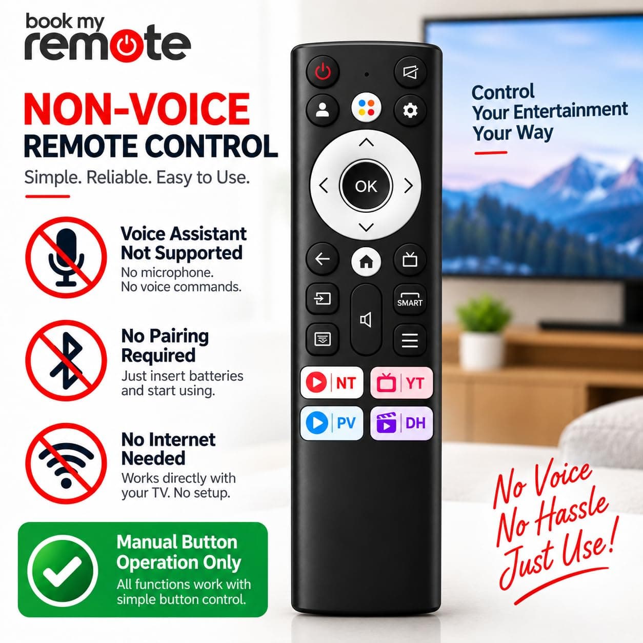 Book My Remote Compatible with Acer Smart TV Remote Control | Replacement for Original | Fits V, V-Pro, H-Pro, XL & Advance I Series | Android 4K UHD LED TV Matches AR40 AR43 AR50 AR55 angle 2