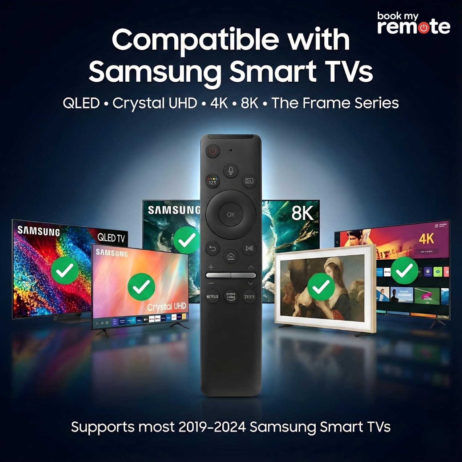 Book My Remote Voice Control Remote Compatible with Samsung Smart TV (2019-2025) - Non-Solar Replacement for Original & BN59 Series - Bluetooth Pairing for Crystal 4K UHD, QLED & Neo QLED TV angle 5