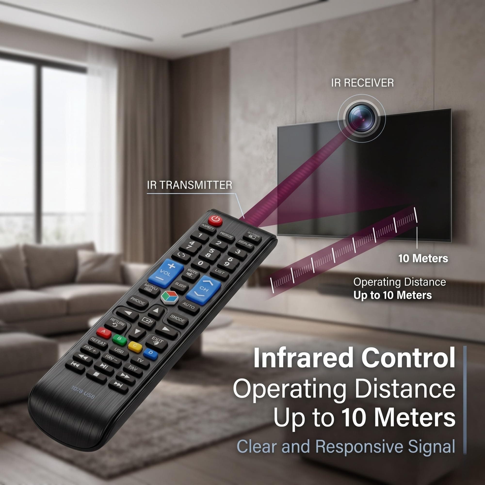 BookMyRemote RM-D1078 Replacement Remote Control Compatible with Samsung Smart LED LCD TV and China Motherboards, YY-1078 URC117 LED300 V.2 1078 USB Remote | Universal Non-Voice Plug and Play angle 4