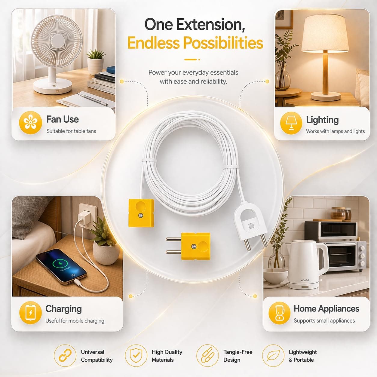 2 Pin Extension Cord Wire — Male to Female Extension Cable | 2-Pin Male Female Connector Plug Socket | Power Extension Wire with Plug — (3Meters) angle 3