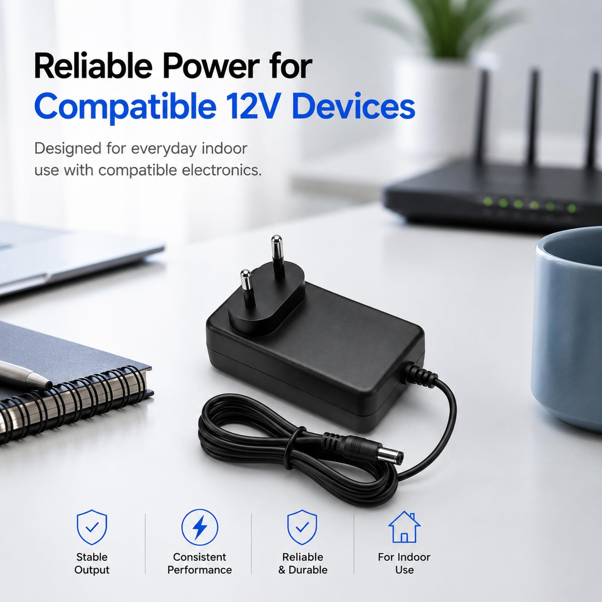 Book My Remote 12V 2A Power Supply Adapter | 12 Volt 2Amp DC SMPS for WiFi Router, CCTV Camera, LED Strip Lights, DTH Setup Box | 5.5 x 2.5mm Center Positive Pin | Compact Design angle 8