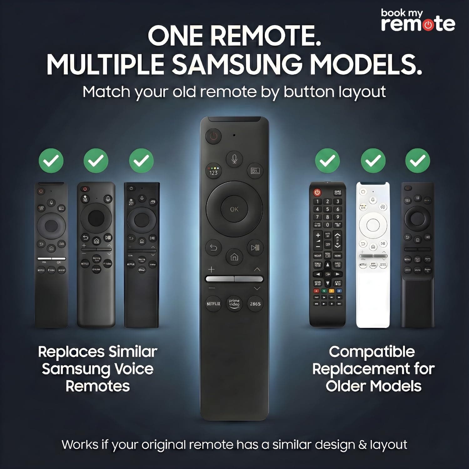 Book My Remote Voice Control Remote Compatible with Samsung Smart TV (2019-2025) - Non-Solar Replacement for Original & BN59 Series - Bluetooth Pairing for Crystal 4K UHD, QLED & Neo QLED TV angle 2