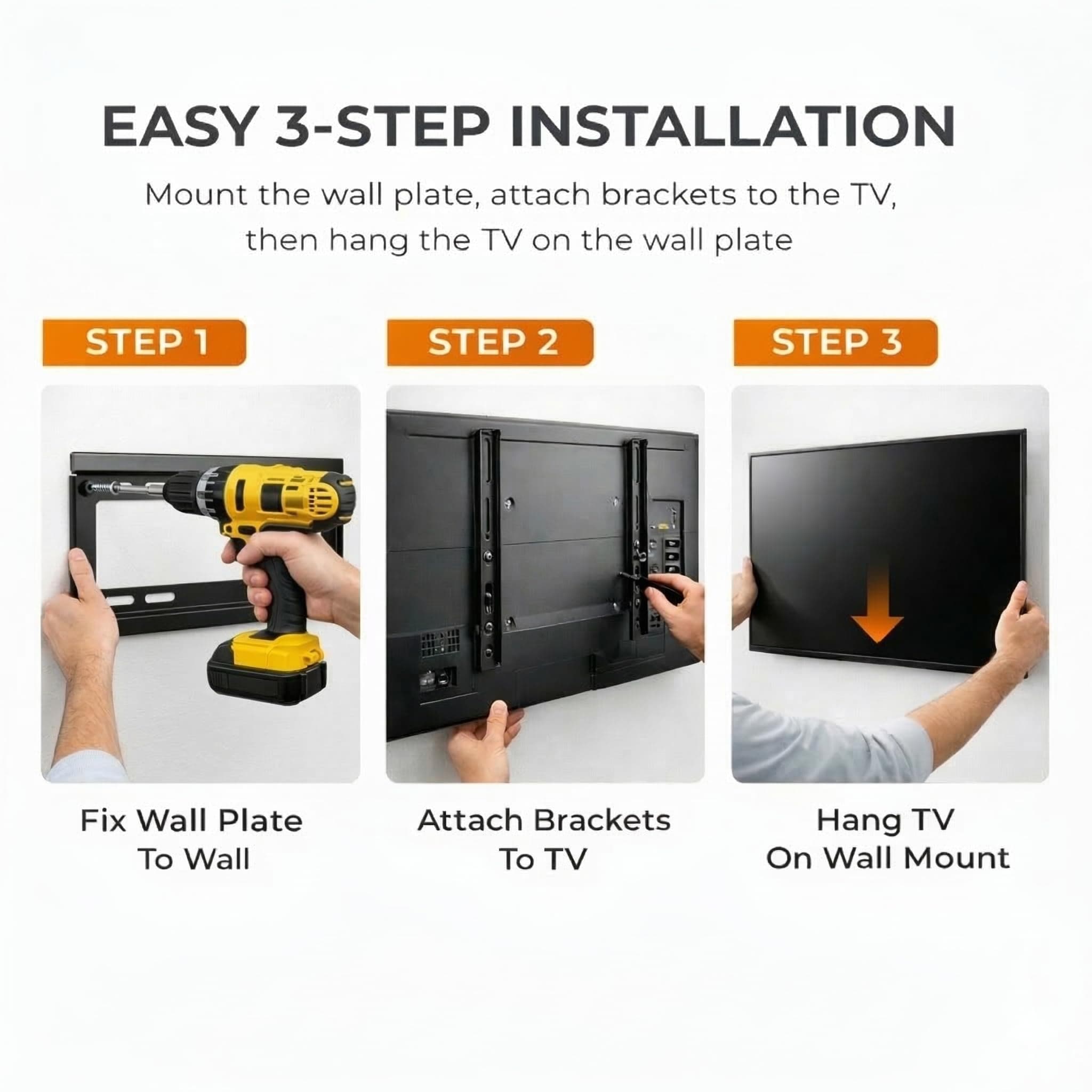 Heavy Duty TV Wall Mount Bracket for 14 to 43 Inch LED LCD Smart TV | Fixed Low Profile Universal Wall Mount Stand | VESA 75x75 to 200x200mm | Up to 30 kg | All Hardware Included angle 7