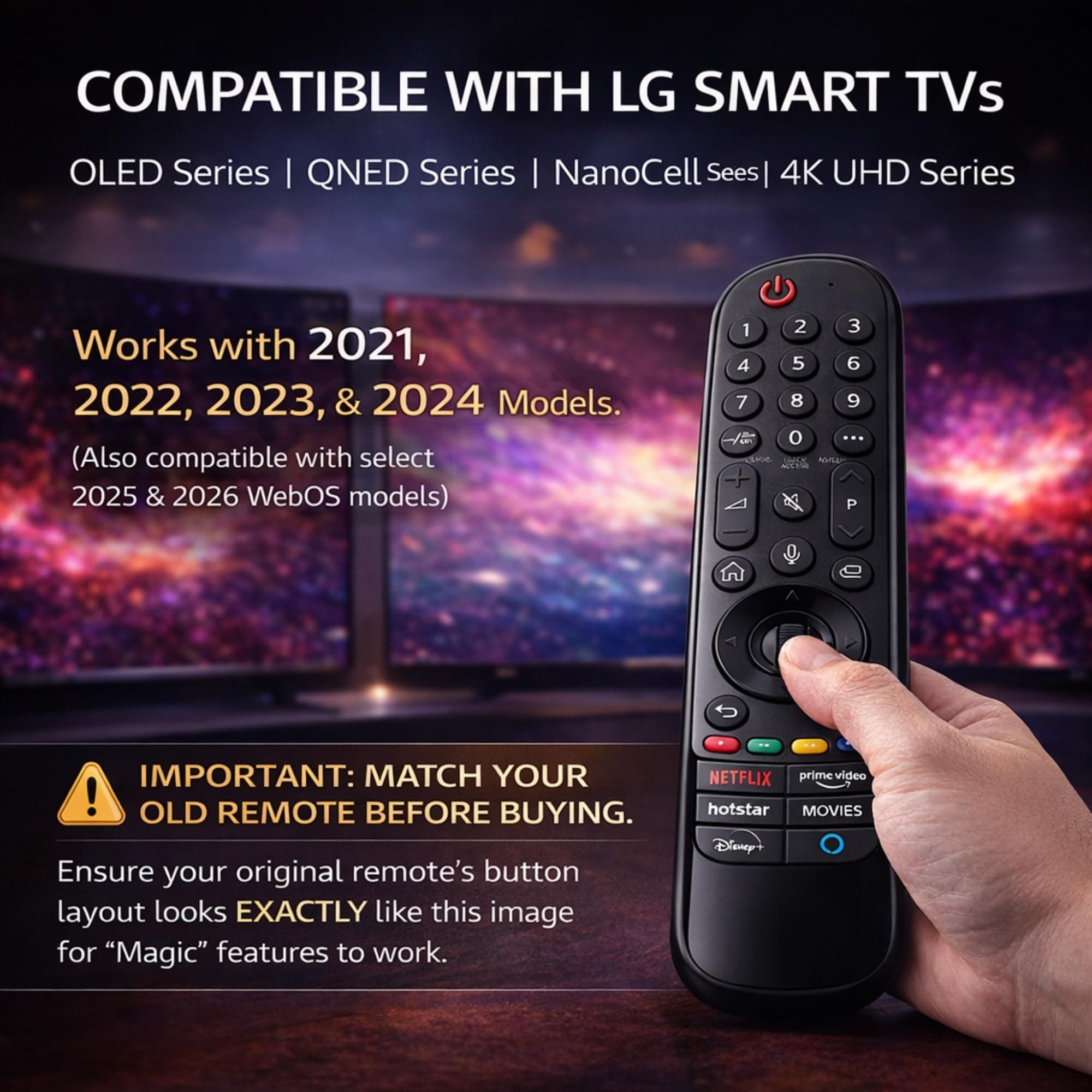 Book My Remote Voice Magic Remote Control Compatible for LG Smart TV (2021-2025 Models) | Replaces Original MR23GA, MR22GN, MR21GA, MR20GA, MR19BA | Air Mouse Pointer, Google/Alexa Voice & Hotkeys angle 9