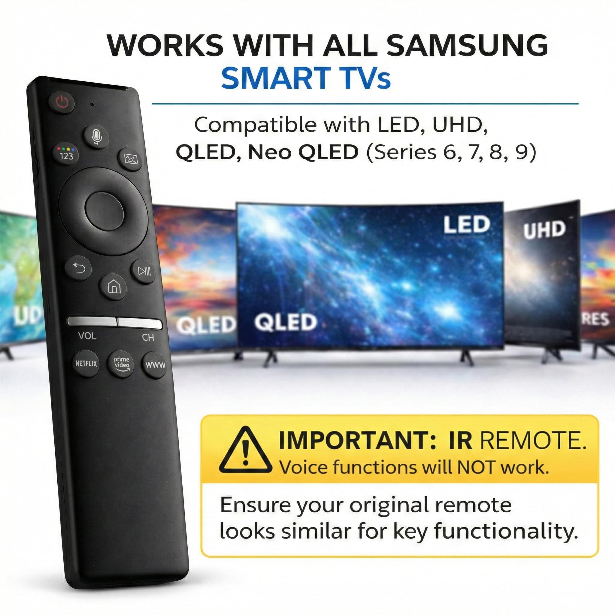 BookMyRemote TV Remote Control Compatible with Samsung Smart TV | Replacement for Original BN59 Remote | Works with Series 6 7 8 9 LED LCD QLED 4K TVs | Non-Voice IR Model angle 3