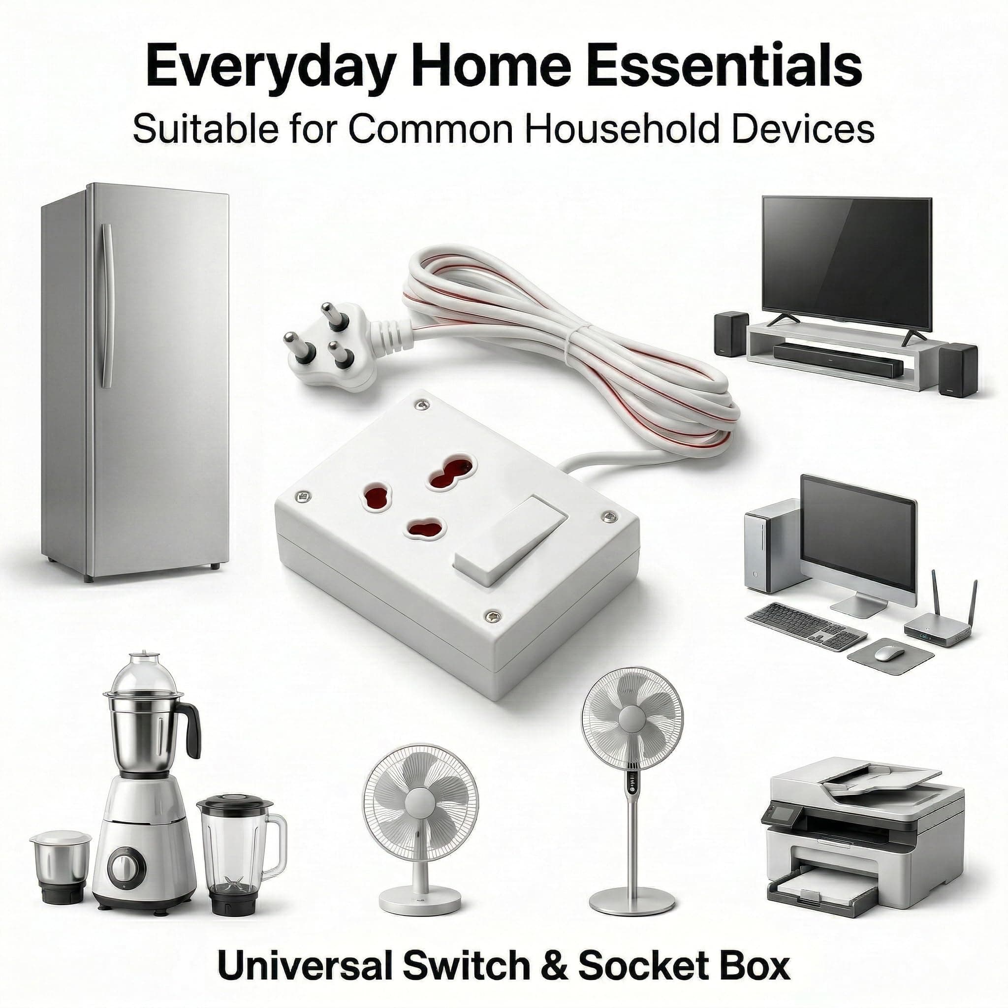 Heavy Duty Extension Board with Switch | Universal Socket Power Plug Extension Cord | Surface Mount Socket Box | 6A 250V Pre-Wired Copper Cable | Safe for Laptops, TVs, Fans & Chargers up to 1500W angle 6